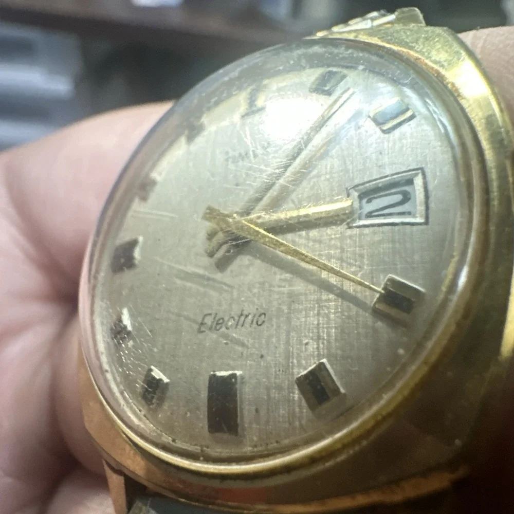 Working VTG 1971 Timex Square Electric 34MM Gold Tone Mens Watch Fit 8in Runs